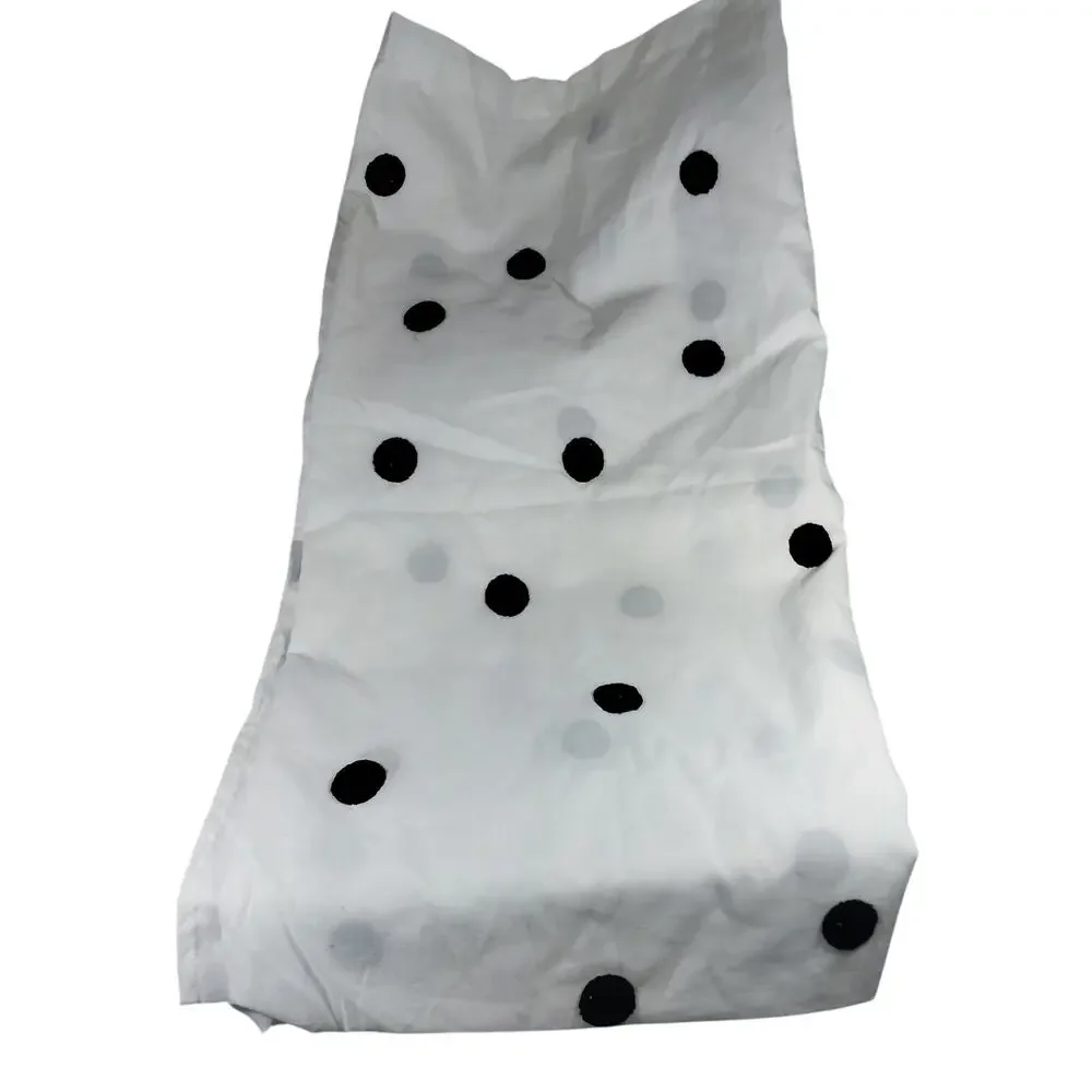 NWOT! PILLOWFORT! PURE WHITE & EMBROIDERED BLACK POLKA DOTS SHOWER CURTAIN!